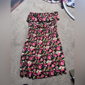 Off-Shoulder Black Floral Maxi Dress with Pink Rose Print